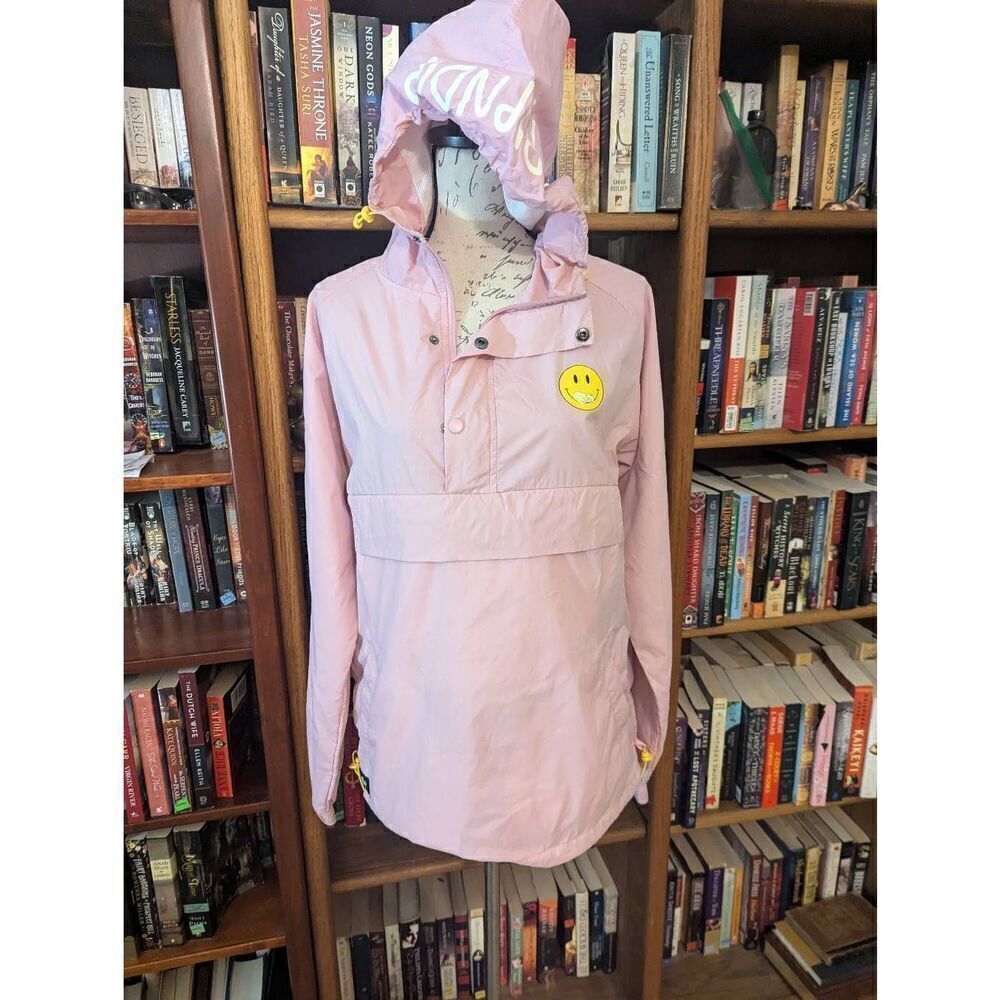 RIPNDIP Distress Windbreaker Pullover Hooded Jacket Smiley Face Cat Size M